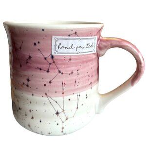 NWT Zodiac Celestial Mug Metallic Gold Stars Pink & White Hand-Painted 16-18oz
